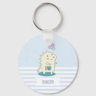 Cute Yellow Dino met Happy Stars Sleutelhanger