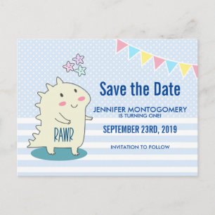 Cute Yellow Dinosaur met Happy Star Save the Date Briefkaart