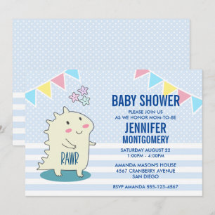 Cute Yellow Dinosaur met Happy Stars Baby shower Kaart