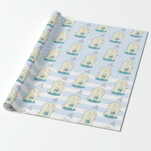Cute Yellow Dinosaur Rawr met Happy Stars Pattern Cadeaupapier