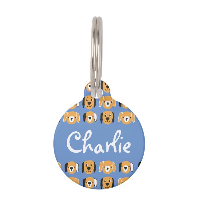 Cute Yellow Dog Head Pattern  naam Huisdierpenning (Voorkant)