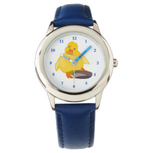 Cute Yellow Duck - Blue Horloge
