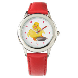 Cute Yellow Duck - Red Horloge