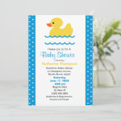 Cute Yellow Ducky Boys Baby shower Invitation Kaart (Staand voorkant)