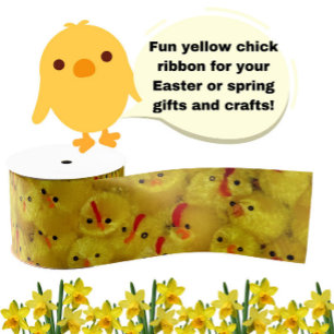 Cute Yellow Easter Baby Chicken Grosgrain Ribbon Lint