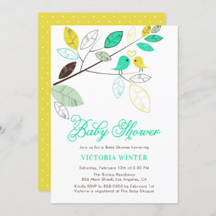 Cute Yellow en Aqua Birds botanisch Baby shower Kaart