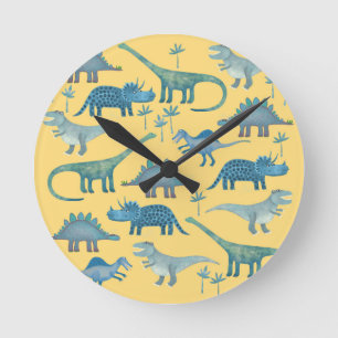 Cute Yellow en Blue Dinosaurs Ronde Klok