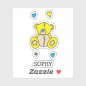 Cute Yellow en Blue Teddy Bear met hart Sticker (Vel)