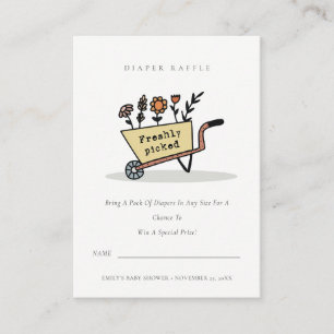 Cute Yellow Floral Cart Diaper Baby shower Informatiekaartje