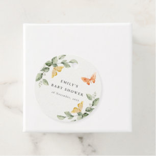 Cute Yellow Garden Foliage Butterflies Baby shower Bedankjes Labels
