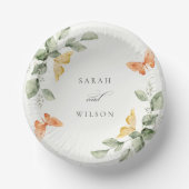 Cute Yellow Garden Foliage Butterflies Wedding Papieren Kommen (Voorkant)