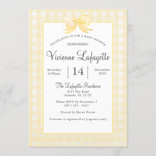 Cute Yellow Gingham met Bow-Baby shower Kaart