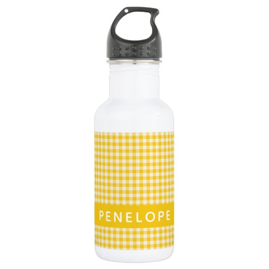 Cute Yellow Gingham Pset, gepersonaliseerd Waterfles (Voorkant)