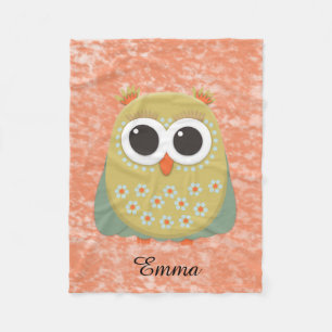 Cute Yellow Green Oranje Owl Personalized Fleece Deken