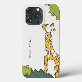 Cute Yellow Green Wild Oerwoud Giraffe Kind geteke iPhone 13 Pro Hoesje