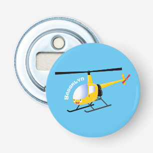 Cute yellow happy cartoon helikopter button flesopener