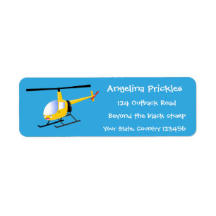 Cute yellow happy cartoon helikopter etiket