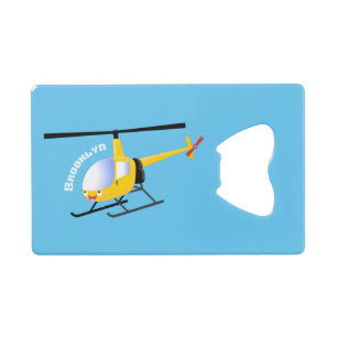 Cute yellow happy cartoon helikopter kredietkaart flessenopener
