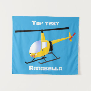 Cute yellow happy cartoon helikopter wandkleed