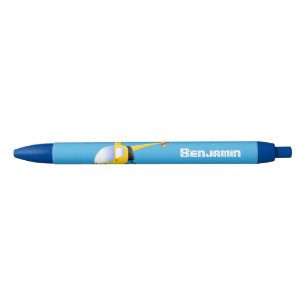 Cute yellow happy cartoon helikopter zwarte inkt pen