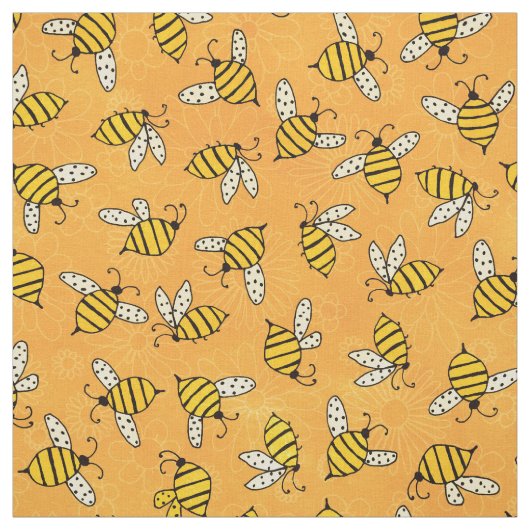 Cute Yellow Honey Bee Pattern Stof (Swatch)