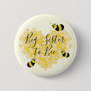 Cute Yellow Honeycomb Heart Big Sister to Bee Ronde Button 5,7 Cm