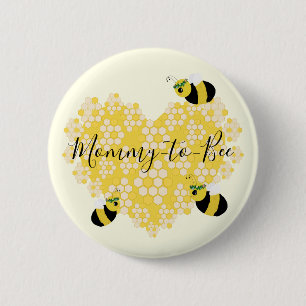 Cute Yellow Honeycomb Heart mama to bee Baby showe Ronde Button 5,7 Cm
