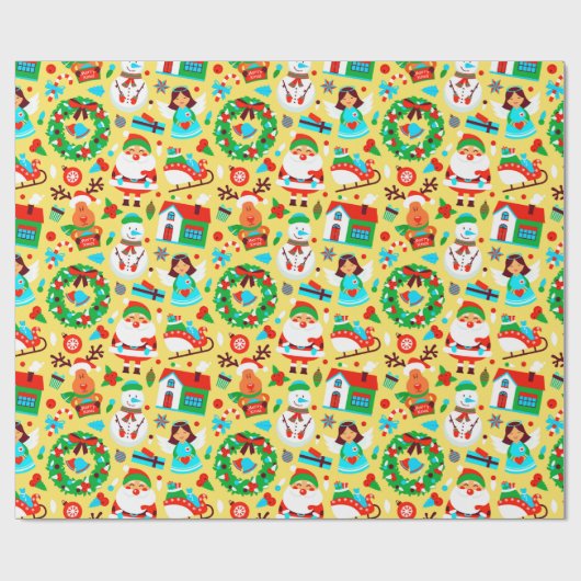 Cute Yellow kerstpatroonpapier Cadeaupapier (Vlak)