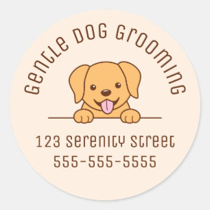 Cute Yellow Lab Dog Peking Custom Text Beige Ronde Sticker