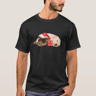 Cute Yellow Lab Puppy Kitten Santa Hat T-shirt