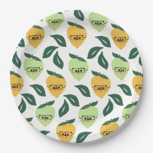Cute yellow lemon cartoon grappige illustratie papieren bordje