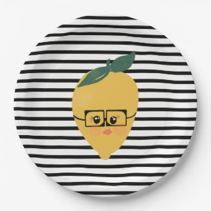 Cute yellow lemon cartoon grappige illustratie papieren bordje