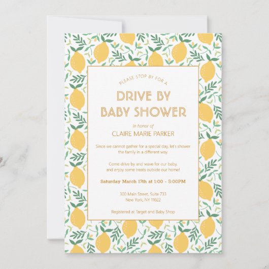 Cute Yellow Lemon Foliage drive by Baby shower Kaart (Voorkant)