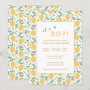 Cute Yellow Lemon Foliage   Jongen Baby shower Kaart