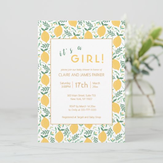Cute Yellow Lemon Foliage | Shower voor babymeisje Kaart (Staand voorkant)