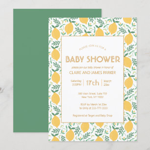 Cute Yellow Lemon Fruit Foliage Baby shower Invita Kaart