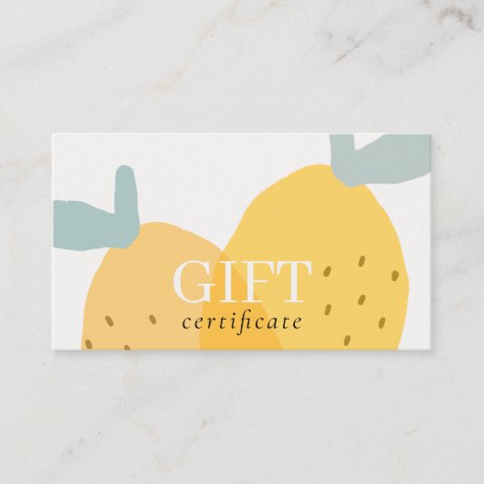 Cute Yellow Lemon Fruity Citrus Gift Certificate Visitekaartje (Voorkant)