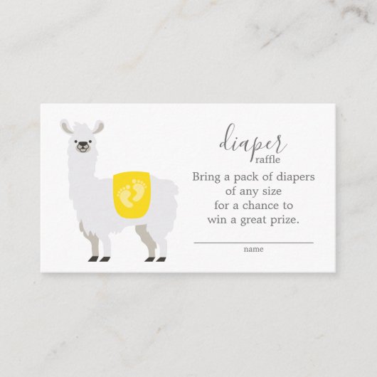 Cute Yellow Llama Diaper Raffle Ticket Baby shower Informatiekaartje (Voorkant)