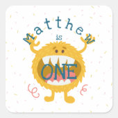  Cute Yellow Monster Vierkante Sticker (Voorkant)