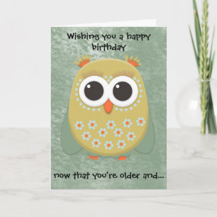 Cute Yellow Oranje Green Owl Birthday Kaart