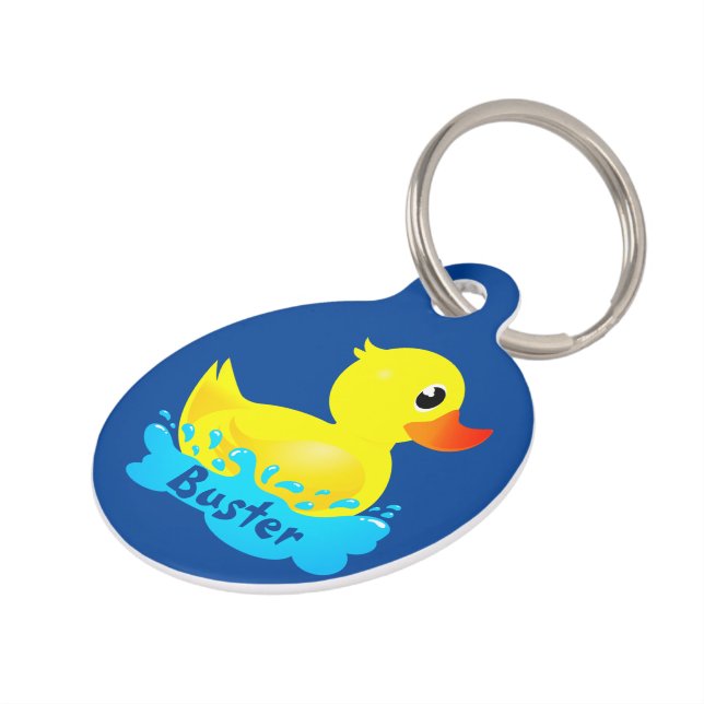 Cute Yellow Rubber Duck Splashing about Huisdierpenning (Zijkant)