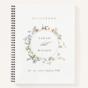 Cute Yellow Rustic Meadow Floral Wreath Wedding Notitieboek