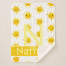 Cute Yellow Smiling Sun Monogram Name Baby