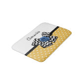 Cute Yellow Stippen Blue Roos Chevron Bow met naam Badmat (Gekanteld)