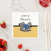 Cute Yellow Stippen Blue Roos Chevron Bow met naam Servetten (Insitu)