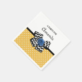 Cute Yellow Stippen Blue Roos Chevron Bow met naam Servetten (Hoek)