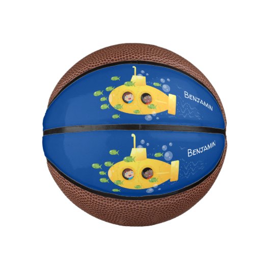 Cute yellow submarine fish cartoon illustration basketbal (Voorkant)
