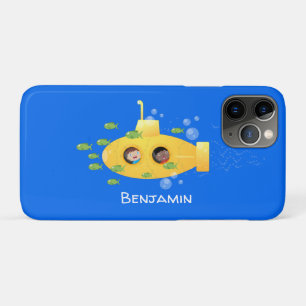 Cute yellow submarine fish cartoon illustration iPhone 11 pro hoesje