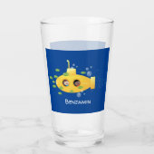Cute yellow submarine fish cartoon illustration glas (Achterkant)