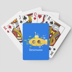 Cute yellow submarine fish cartoon illustration pokerkaarten